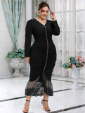 elegant wind plus size dress pleated slim women's dress