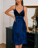 Golden velvet dinner dress waist sexy V-neck sling dress