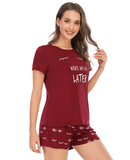 letter round neck pullover home service 2-piece suit