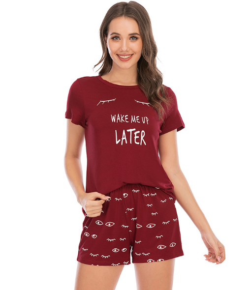 letter round neck pullover home service 2-piece suit