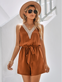 casual lace V-neck sleeveless belt jumpsuit