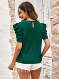 new solid color bubble sleeve V-neck slim top