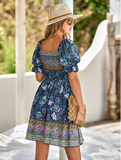 Leisure Summer Bohemian Printed Square Collar Dress