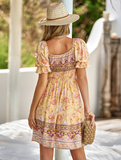 Leisure Summer Bohemian Printed Square Collar Dress