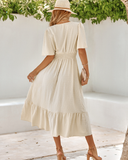 Leisure V-neck Lotus Leaf Sleeve Solid Color Dress