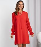 loose flared sleeve solid color openwork dress