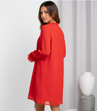 loose flared sleeve solid color openwork dress