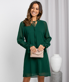 loose flared sleeve solid color openwork dress