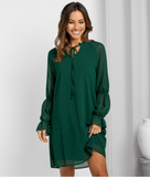 loose flared sleeve solid color openwork dress