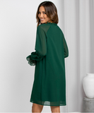 loose flared sleeve solid color openwork dress