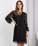 loose flared sleeve solid color openwork dress