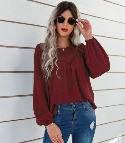 solid color round neck pullover shirt loose shirt