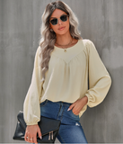 solid color round neck pullover shirt loose shirt