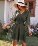 new V-neck solid color polka-dot chiffon dress