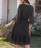 new V-neck solid color polka-dot chiffon dress