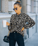 Long-sleeved lapel gilded printed shirt