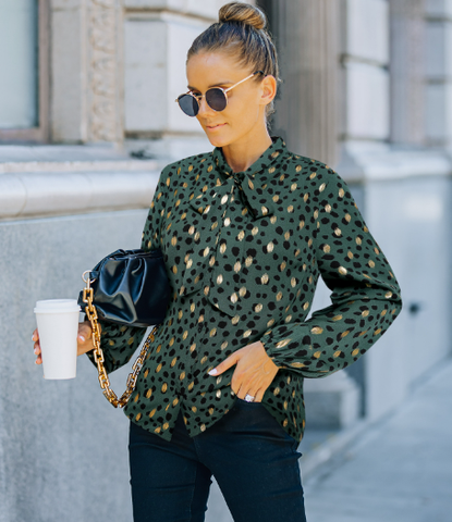 Long-sleeved lapel gilded printed shirt