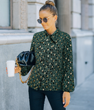 Long-sleeved lapel gilded printed shirt