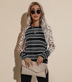 long-sleeved striped T-shirt women's round neck loose blouse