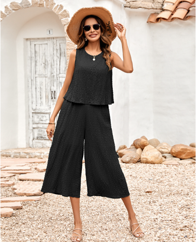 Solid color casual loose sleeveless ladies jumpsuit