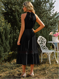Solid color sleeveless neck lace dress