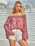leisure solid color one-shoulder long-sleeved chiffon top