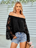 leisure solid color one-shoulder long-sleeved chiffon top