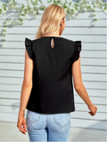 round neck slim lace lotus leaf sleeve top