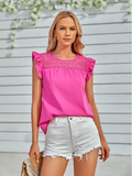 round neck slim lace lotus leaf sleeve top