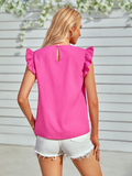 round neck slim lace lotus leaf sleeve top