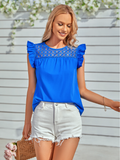 round neck slim lace lotus leaf sleeve top