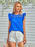 round neck slim lace lotus leaf sleeve top