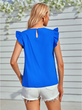 round neck slim lace lotus leaf sleeve top
