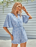 Fashion V-neck printed short ladies jumpsuit
