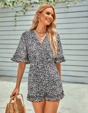 Fashion V-neck printed short ladies jumpsuit