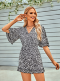 Fashion V-neck printed short ladies jumpsuit