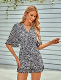 Fashion V-neck printed short ladies jumpsuit