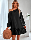 Solid color lotus leaf strapless dress