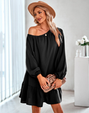 Solid color lotus leaf strapless dress