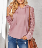 fashion lace stitching hooded pullover sweater