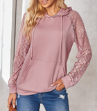 fashion lace stitching hooded pullover sweater
