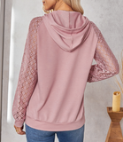 fashion lace stitching hooded pullover sweater