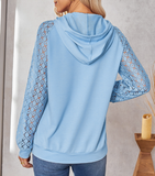 fashion lace stitching hooded pullover sweater