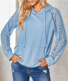fashion lace stitching hooded pullover sweater