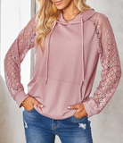 fashion lace stitching hooded pullover sweater