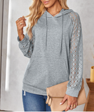 fashion lace stitching hooded pullover sweater