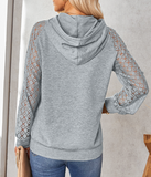 fashion lace stitching hooded pullover sweater