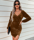 sexy hip fashion V-neck velvet dress