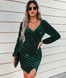 sexy hip fashion V-neck velvet dress