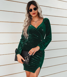 sexy hip fashion V-neck velvet dress